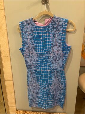 Alex Perry Blue and Pink Croc-Print Sleeveless Mini Dress